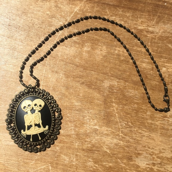 Jewelry - Gothic Two Headed Skeleton Necklace Bronze
